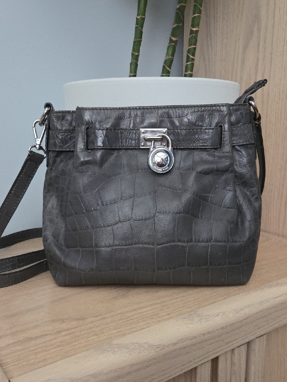 Vintage Michael Kors Charcoal Croc-Embossed Leather Crossbody